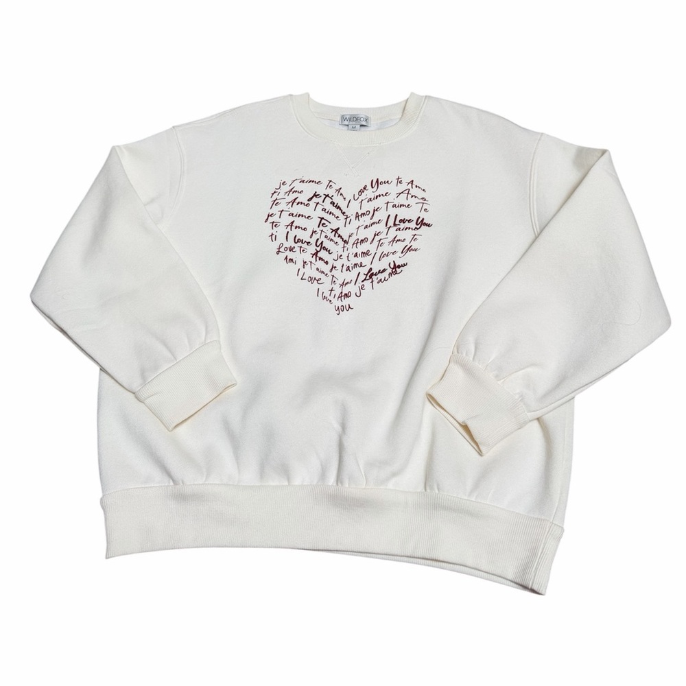 WILDFOX COUTURE Cream Love Crew Neck Pullover Sweater Size Medium BRAND NEW